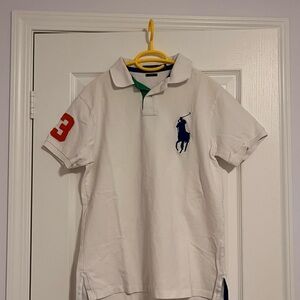 Polo-Style White Men's Short Sleeve Shirt with Navy Logo